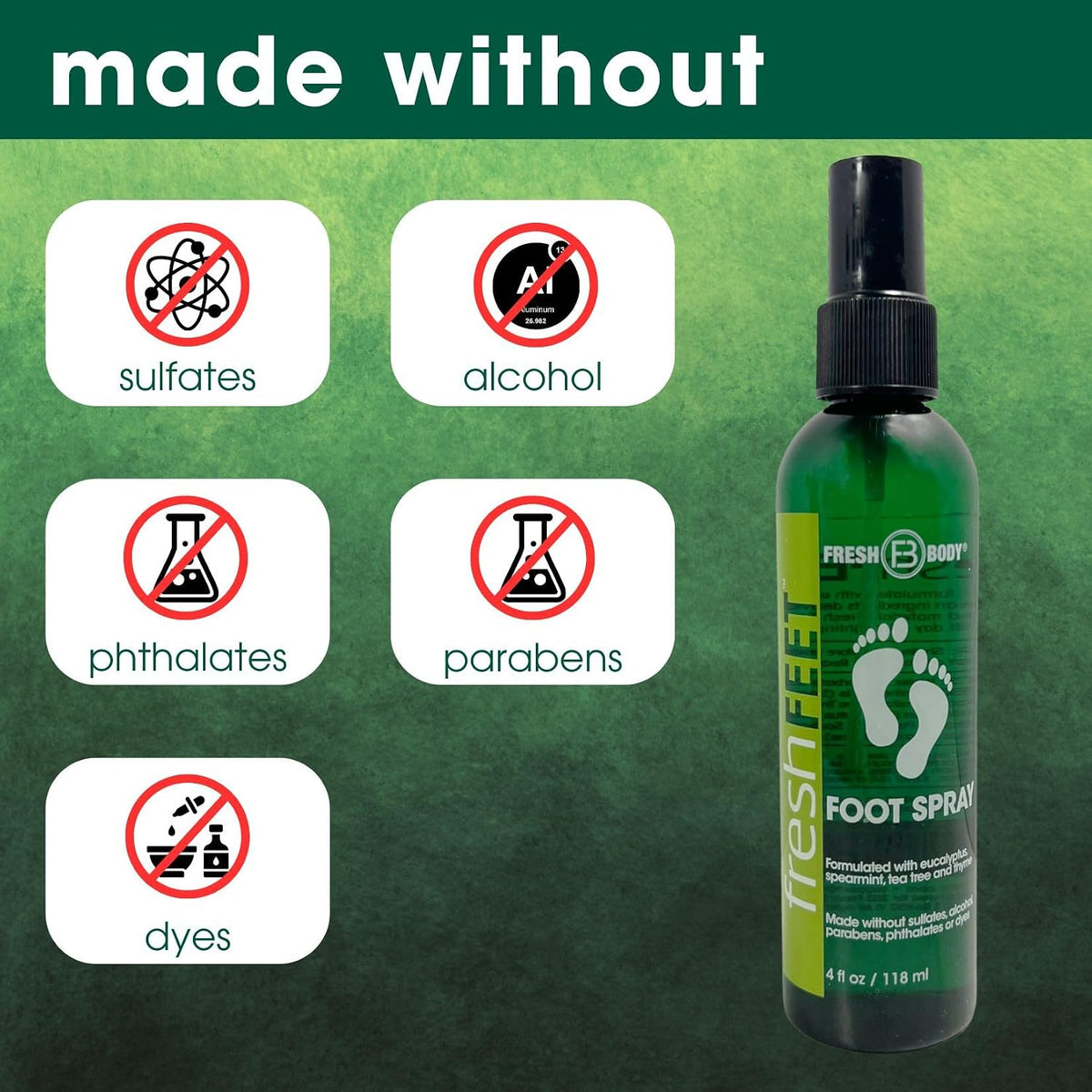 Fresh Feet Foot Spray for Smelly Feet, Boots & Shoe Odor, 4oz - Made without Parabens, Dyes, Sulfates or Alcohol by Fresh Body