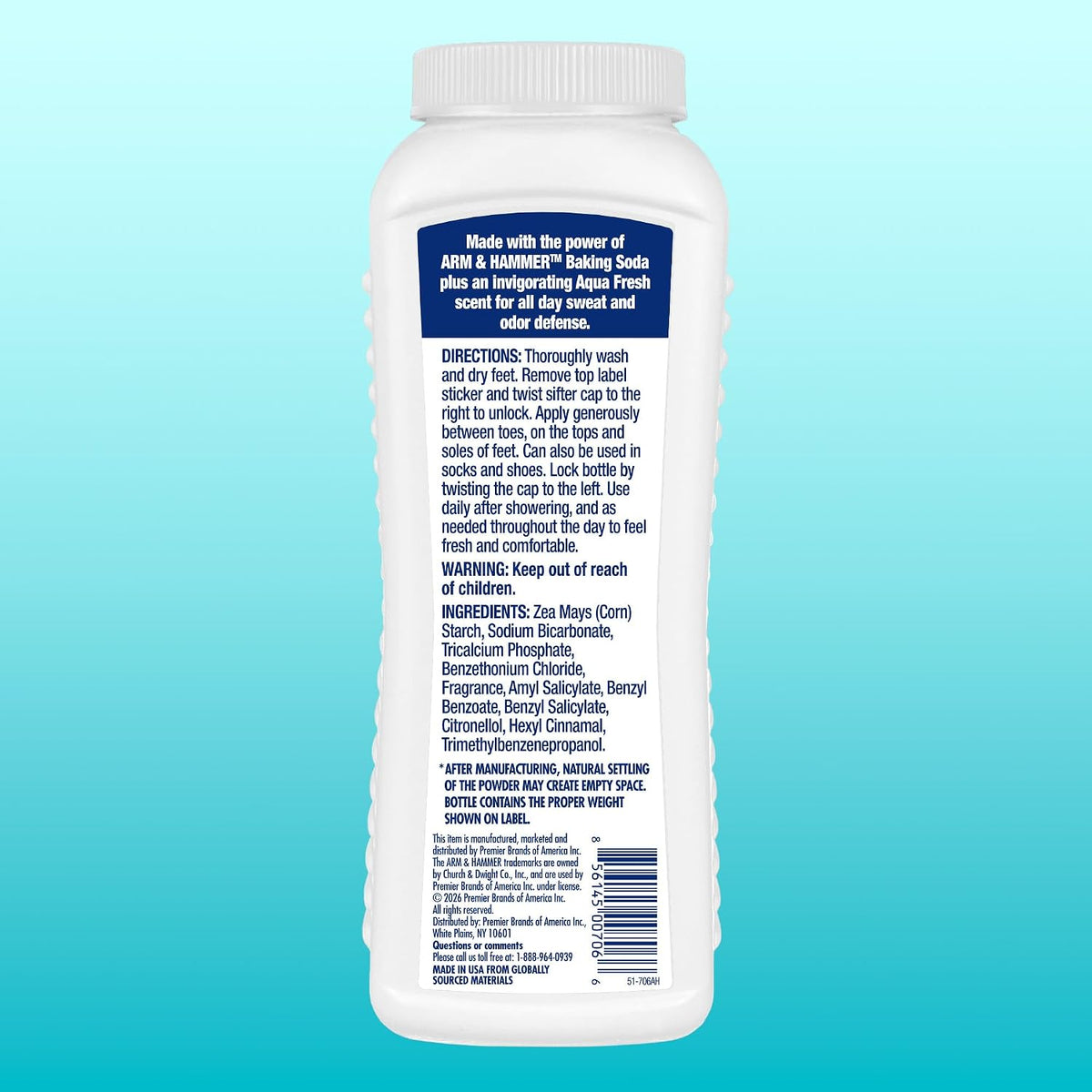 Arm & Hammer Soothing Foot Powder, Odor Control, Aqua Refresh Scent, 4.5 oz