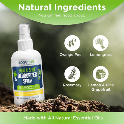 Rocket Pure Natural Foot and Shoe Deodorizer Spray, Lemon, 4 fl oz