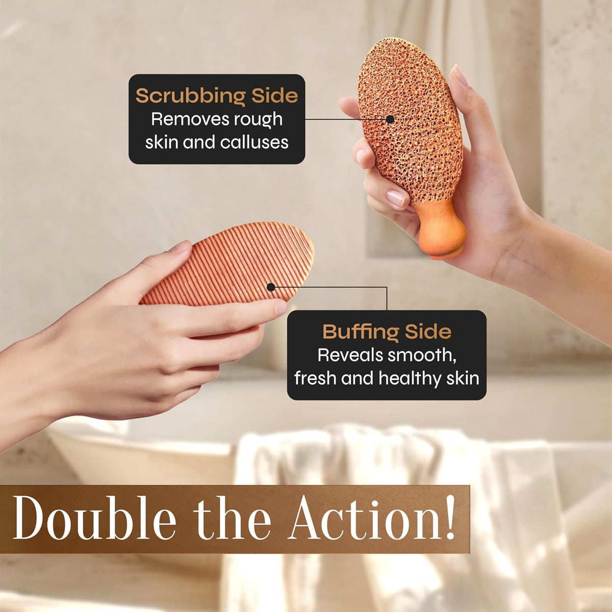 Facón Pumice Stone for Feet Callus Remover - Terra-Cotta Foot Scrubber with 2 Sides, 100% Pure Natural Foot Pumise Stone, Pedicure Pumice Stone Scrubber, Foot Exfoliator, Removes Calluses & Dead Skin