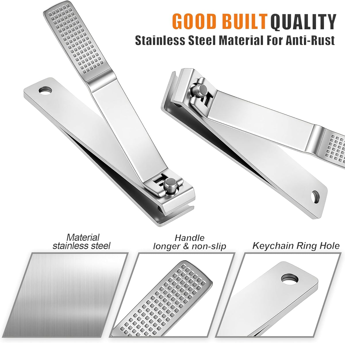 5-Pack Large Toenail Clippers Straight Edge, 3.15 inch Silver