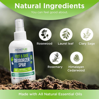 Rocket Pure Natural Foot and Shoe Deodorizer Spray, Cedar, 4 fl oz