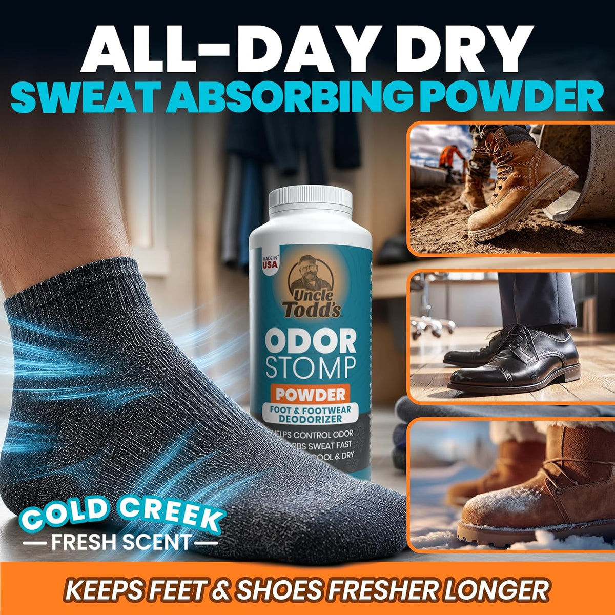 3-in-1 Foot Powder - Controls Sweat, Odor & Keeps Feet Dry - Talc-Free, 7oz