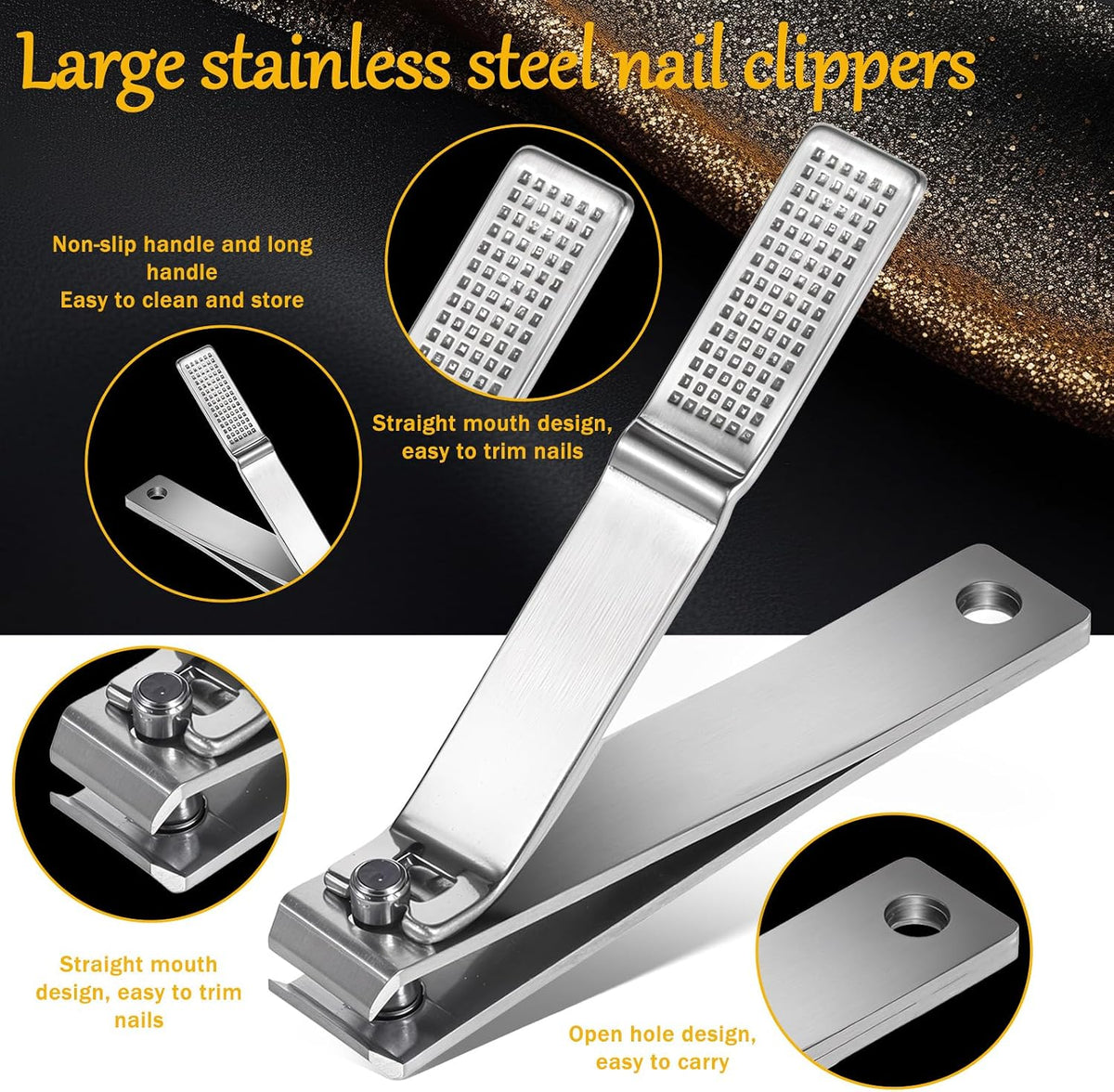6 Pieces Straight Nail Clippers for Thick Nails Edge Toenails Clippers Stainless Steel Nails Cutters Heavy Duty Fingernail Clipper for Men Women