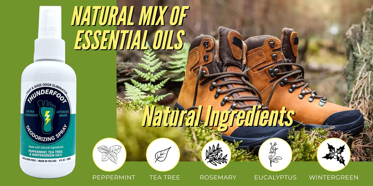 Thunderfoot Natural Shoe and Foot deodorizing Spray- Mint Scent - Shoe Odor Eliminator, Shoe Spray Deodorizer, Shoe freshener, Foot Deodorizer, Odor Eliminator for Shoes (4 OZ)