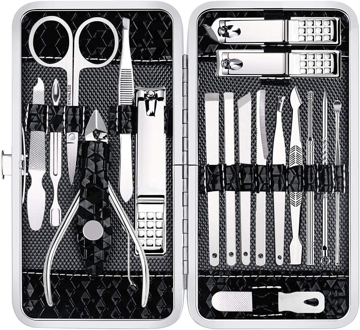 Yougai Manicure Set 18Pcs Stainless Steel Nail Clippers Set with Case Black