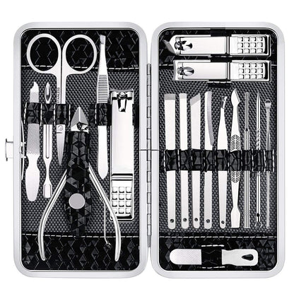Yougai Manicure Set 18Pcs Stainless Steel Nail Clippers Set with Case Black