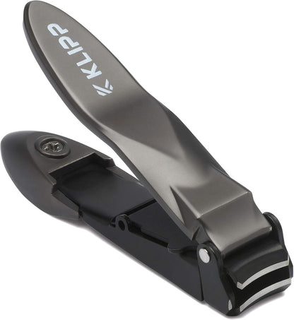 Nail Clippers for Men with Catcher - KLIPP Heavy Duty Razor-Sharp Self-Collecting Nail Cutter, Ergonomic Lever for Fingernails & Toenails, Ideal Gift for Men & Grooming Gifts Includes Ziplock Pouch