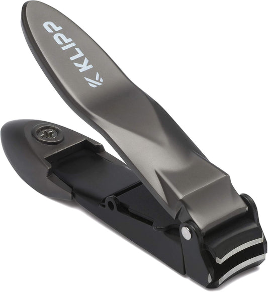 Nail Clippers for Men with Catcher - KLIPP Heavy Duty Razor-Sharp Self-Collecting Nail Cutter, Ergonomic Lever for Fingernails & Toenails, Ideal Gift for Men & Grooming Gifts Includes Ziplock Pouch