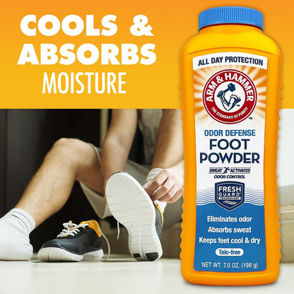Arm & Hammer Odor Defense Foot Powder for Shoes & Feet, 7 oz, 3 Pack