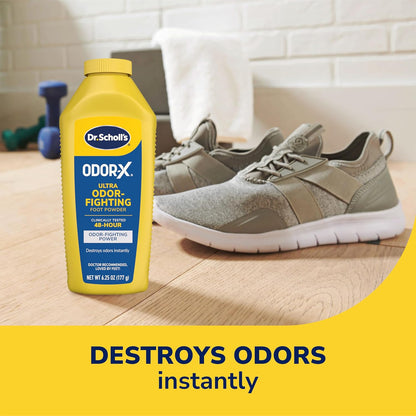 Dr. Scholl's Odor-X Ultra Odor-Fighting Foot Powder, 6.25 oz - Talc-Free Formula Destroys Odors Instantly, Absorbs Sweat, All-Day Odor Protection Guaranteed, Keep your Feet Feeling Fresh and Dry, 3 Ct