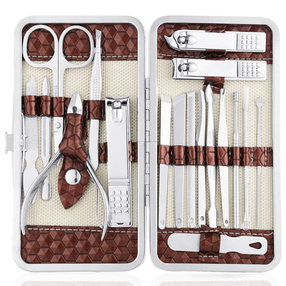 Yougai Manicure Set 18Pcs Stainless Steel Nail Clippers Set with Case Black