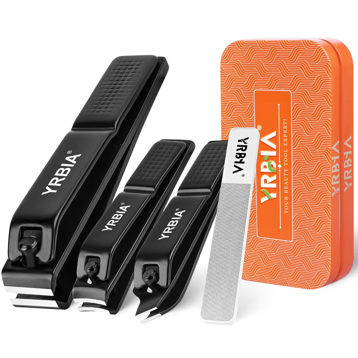 Nail Clipper Set with Glass File & Tin Box, Black