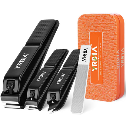 Nail Clipper Set with Glass File & Tin Box, Black