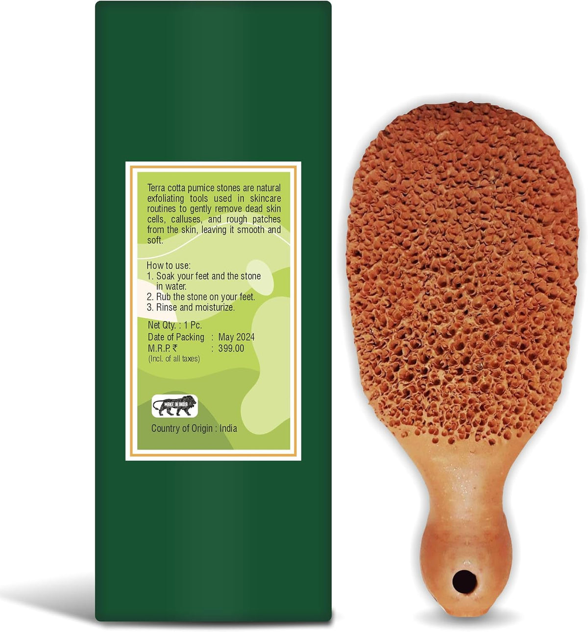 Pumice Stone for Feet Callus Remover - Terra-Cotta Foot Scrubber with 2 Sides, 100% Pure Natural Foot Pumice Stone, Pedicure Scrubber, Foot Exfoliator, Removes Calluses & Dead Skin
