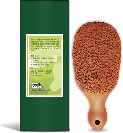Pumice Stone for Feet Callus Remover - Terra-Cotta Foot Scrubber with 2 Sides, 100% Pure Natural Foot Pumice Stone, Pedicure Scrubber, Foot Exfoliator, Removes Calluses & Dead Skin