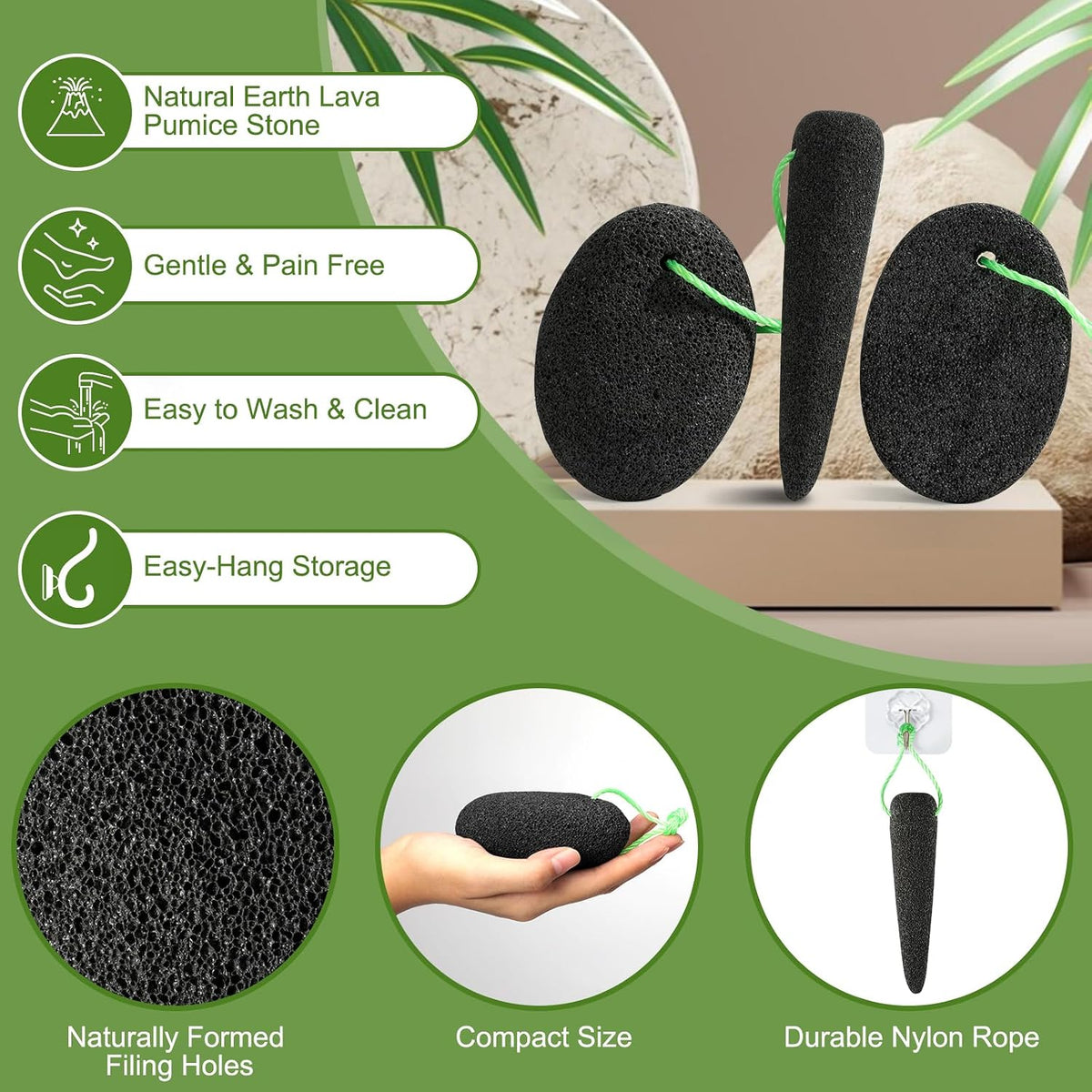 Pumice Stone for Feet, 3 Pack Natural Earth Lava Foot Callus Remover