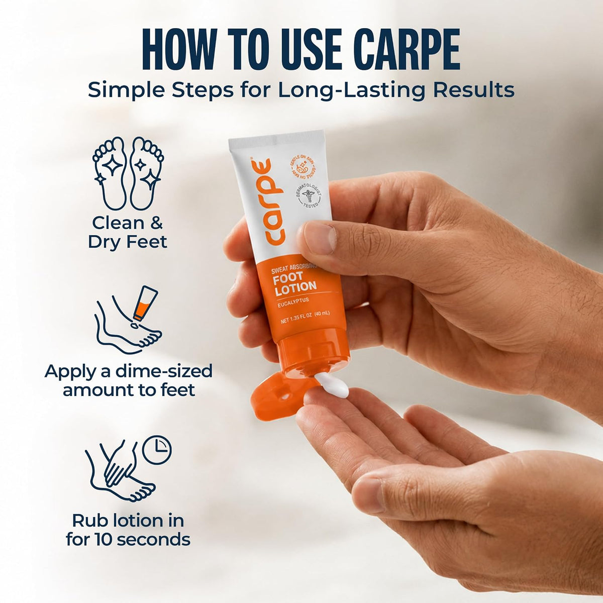 Carpe Sweat Absorbing Foot Lotion + Applicator, Eucalyptus - 1 Tube