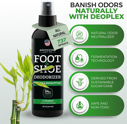 Aromasong Natural Shoe Deodorizer and Foot Spray - 24-Hour Freshness Foot Odor Eliminator for Feet - Extra Strength Fresher for Smelly Shoes & Stinky Feet Spray with Refreshing Scent, 4oz