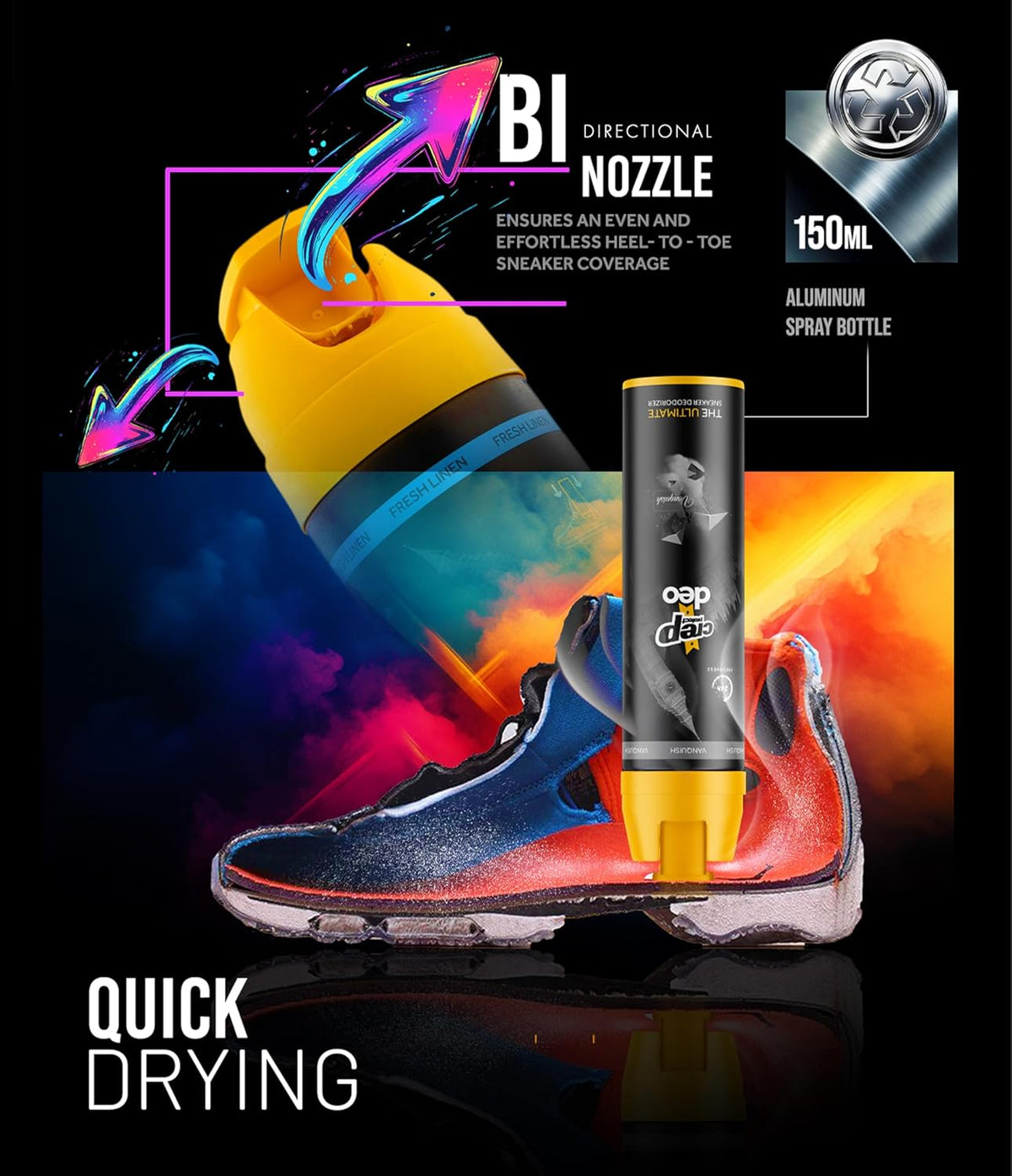 Crep Protect Shoe Deodorizer Spray - Foot & Shoe Odor Eliminator for Smelly Shoes, Sneakers, Boots, Suede & Nubuck - 24-Hour Freshness, Refreshing Scent (Fresh Linen, 5.07oz)