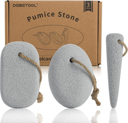 DEBETOOL 3-Pack Natural Volcanic Foot Pumice Stone Set, Round, Oval & Cone