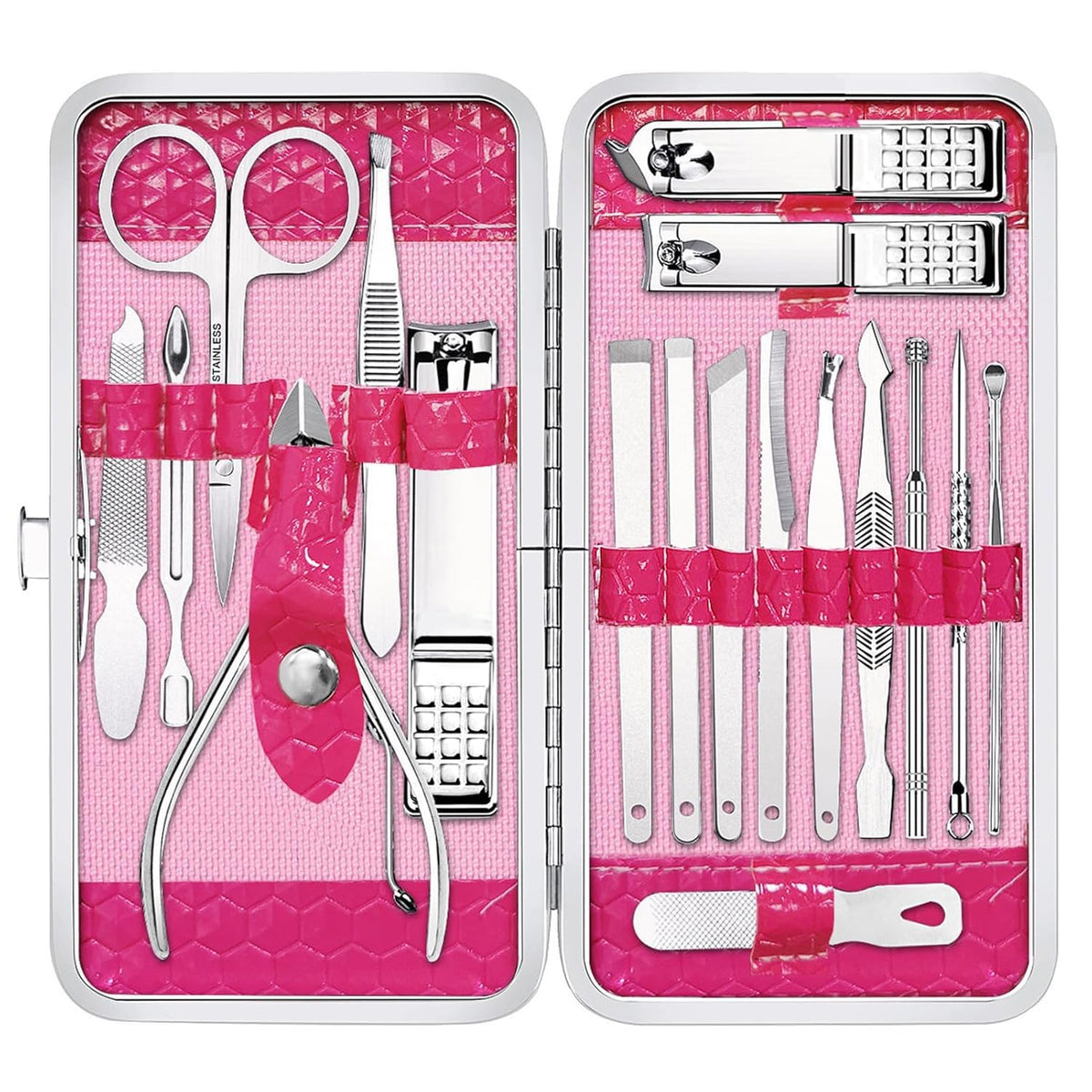 Yougai Manicure Set 18Pcs Stainless Steel Nail Clippers Set with Case Black
