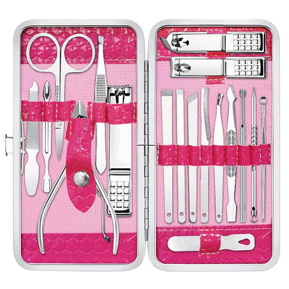 Yougai Manicure Set 18Pcs Stainless Steel Nail Clippers Set with Case Black