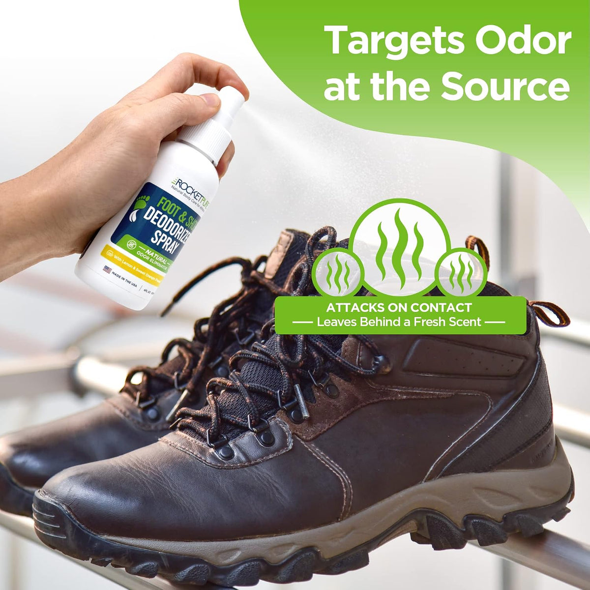 Rocket Pure Natural Foot and Shoe Deodorizer Spray, Lemon, 4 fl oz