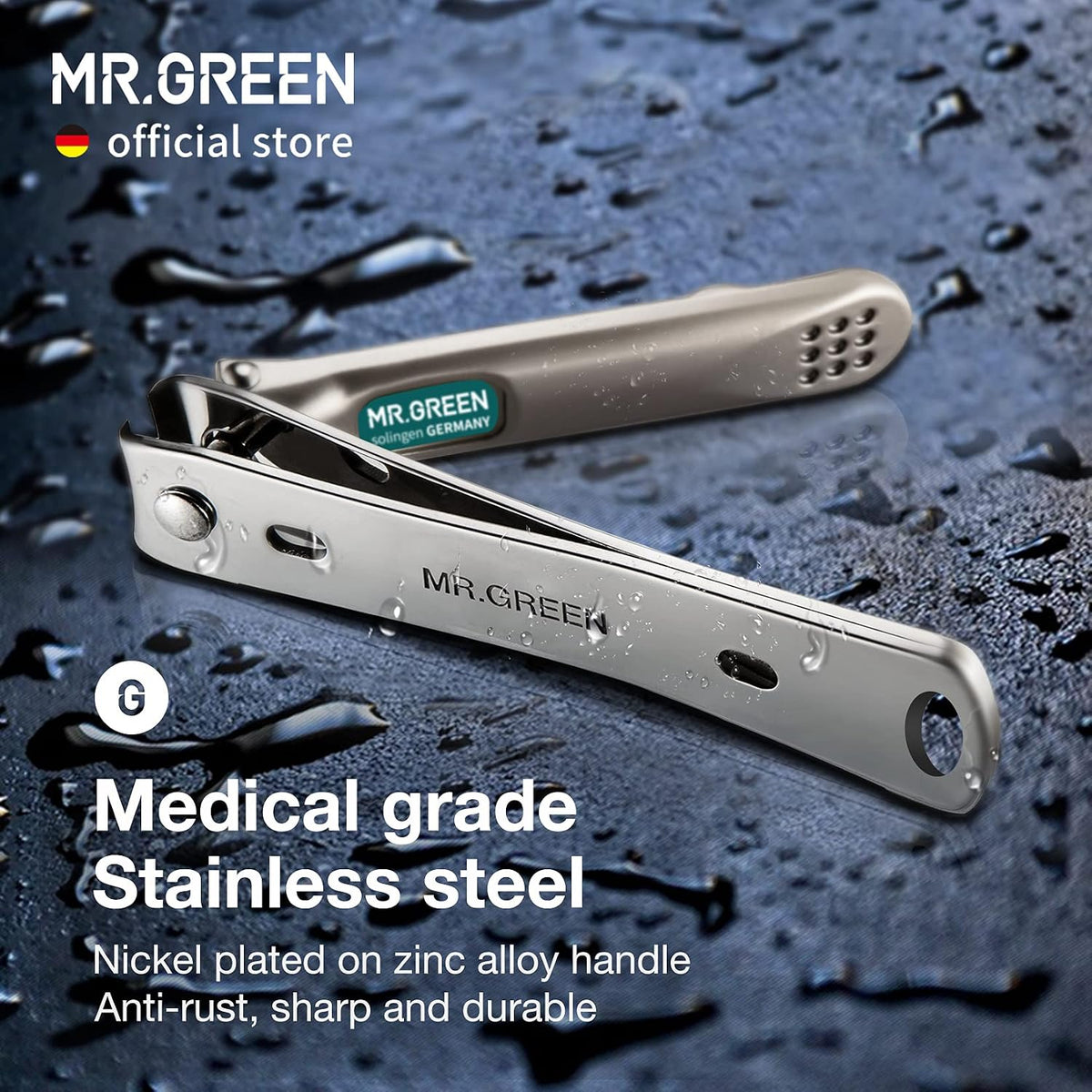MR.GREEN Nail Clippers Curved Blades Fingernail Cutter Nippers Manicure Scissors Stainless Steel Pedicure Tools with Nail Flies (Medium-Red)