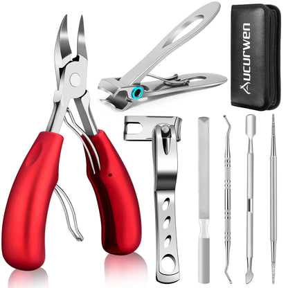 Toenail Clippers for Seniors Thick Toenails, Aucurwen Heavy Duty Toe Nail Clippers Adult Thick Nails Long Handle, Large Toenail Clippers for Thick Nails 7Pcs