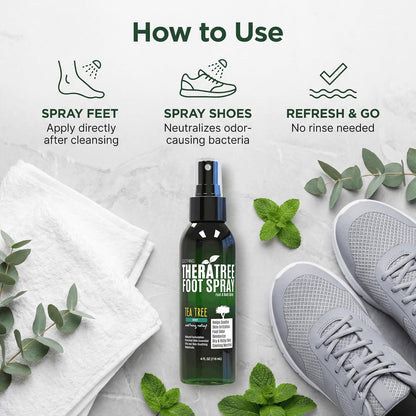 TheraTree Tea Tree Oil Foot Spray Shoe Deodorant, Neem MSM, Menthol, 4Fl Oz