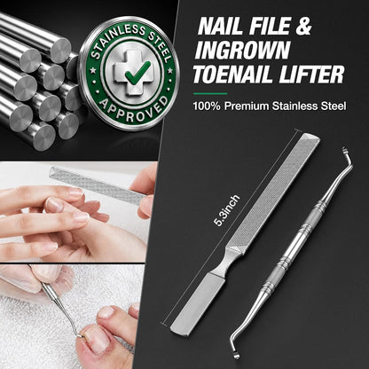 5PCS Toe Nail Clippers for Thick Nails for Seniors, Heavy Duty Ingrown Toenail Removal Kit with Ultra-Sharp Fingernail & Toenail Clippers, Nail File & Lifter, Professional Nail Clippers Set for Men
