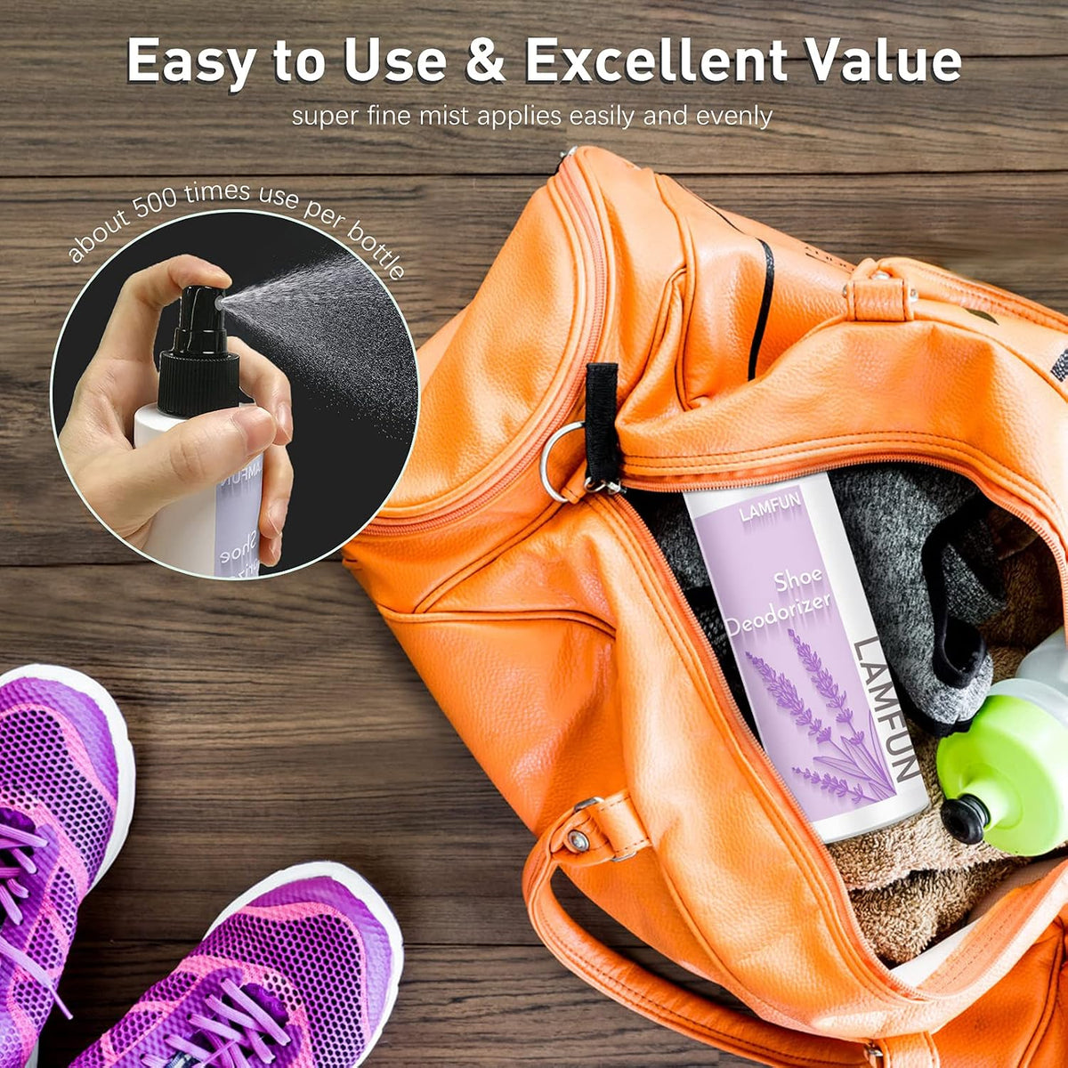 Shoe Odor Eliminator, Lamfun Deodorant Spray for Stinky Sneakers or Smelly Feet, Natural Shoe Deodorizer and Foot Deodorant Fight All Odors, Lavender, 150ml