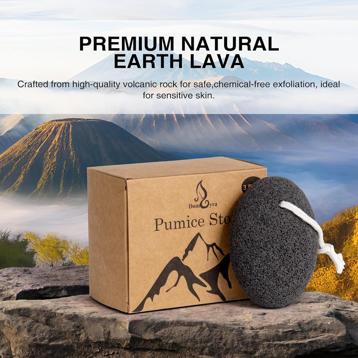 Natural Pumice Stone Set - 3-Pack Oval-Shaped Volcanic Lava Foot Scrubber Files for Callus, Corn, Cracked Heel, and Dead Skin Exfoliation, 4 x 2.8 x 1.6 Inches