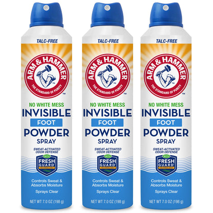 Arm & Hammer Invisible Foot Powder Spray, Odor & Sweat Control, 7oz, 3 Pack