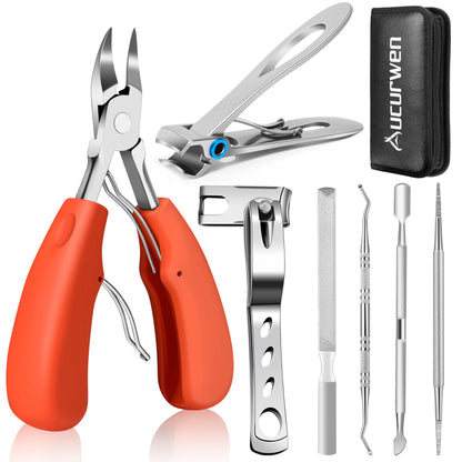 Toenail Clippers for Seniors Thick Toenails, Aucurwen Heavy Duty Toe Nail Clippers Adult Thick Nails Long Handle, Large Toenail Clippers for Thick Nails 7Pcs