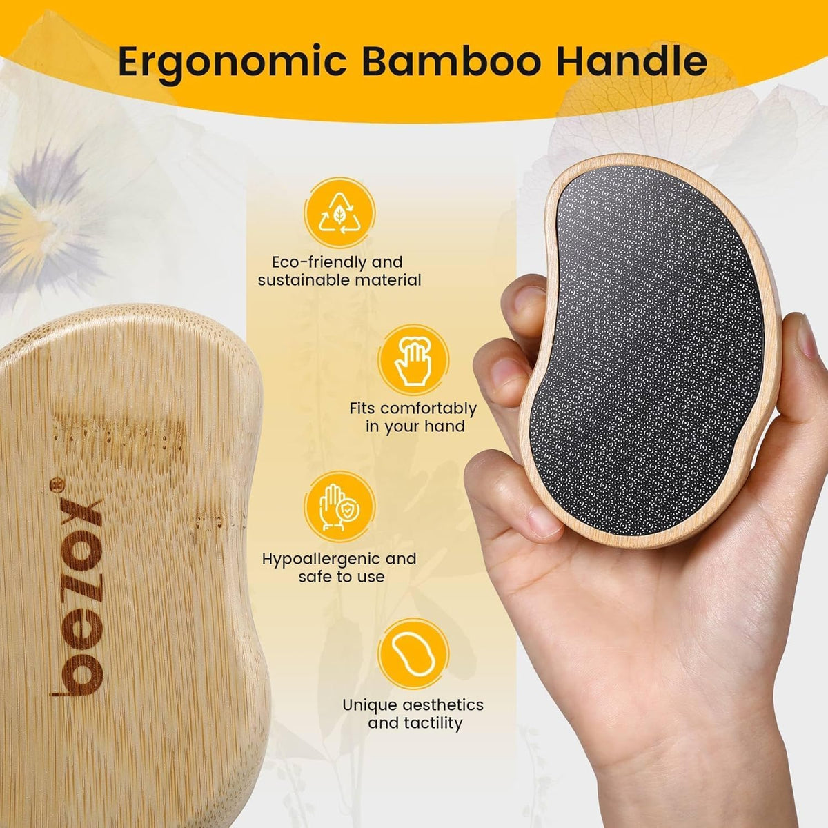 BEZOX Nano-Glass Pumice Stone for Feet Dead Skin, Eco-Friendly Pedicure Foot File Callus Remover - Bamboo Handle