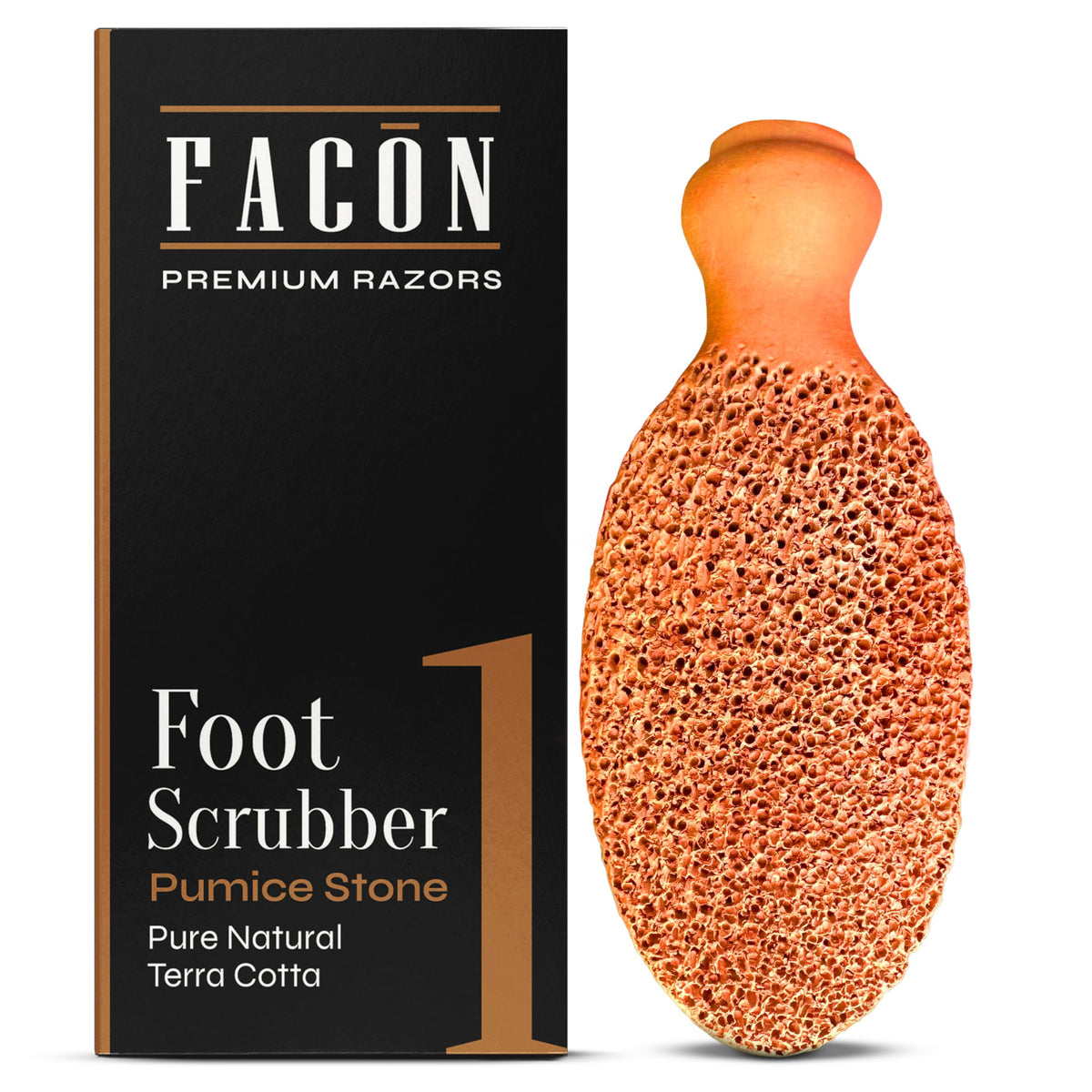 Facón Pumice Stone for Feet Callus Remover - Terra-Cotta Foot Scrubber with 2 Sides, 100% Pure Natural Foot Pumise Stone, Pedicure Pumice Stone Scrubber, Foot Exfoliator, Removes Calluses & Dead Skin