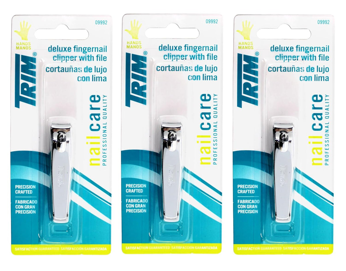 Set of 3 Trim Deluxe Fingernail Clippers with File bundled by Maven Gifts