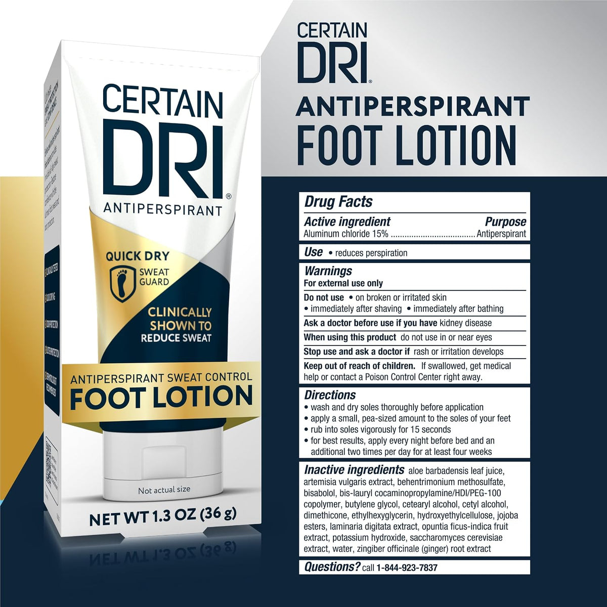 Certain Dri Antiperspirant Foot Lotion, 24-Hour Sweat Protection, 1.3 oz