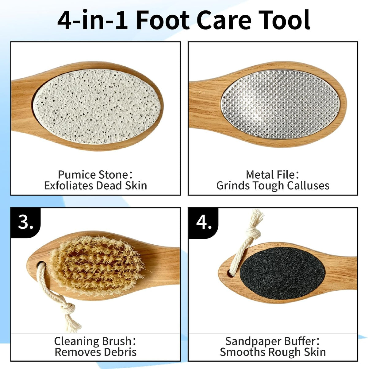 4 in 1 Foot Scrubber with Pumice Stone – Foot File Callus Remover for Dead Skin, Foot Brush for Shower, Foot Rasp and Sand Paper Pedicure Tools, Home Foot Care Kit for Dry Feet