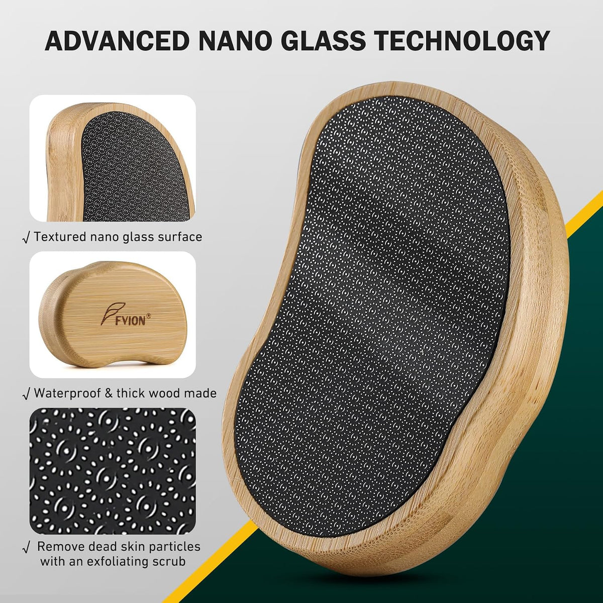FVION Nano Glass Foot File with Bamboo Handle - Foot Scrubber Dead Skin Pumice Stone for Feet - The Ultimate Gentle Pedicure File Feet Callus Remover (Yellow)