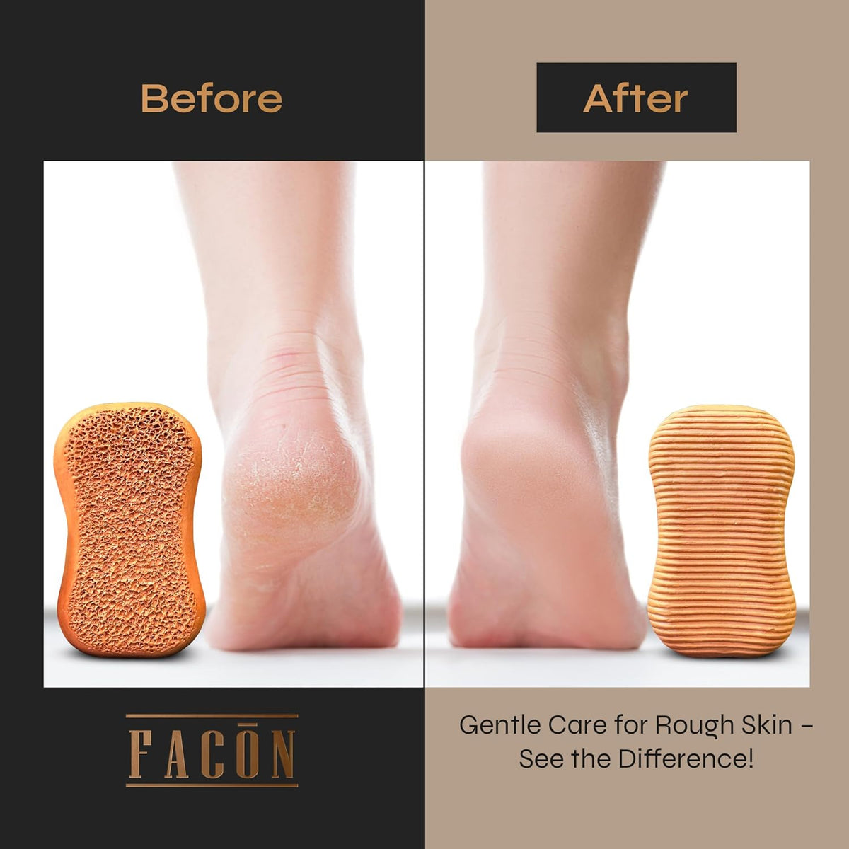 Facón Pumice Stone for Feet Callus Remover - Terra-Cotta Foot Scrubber with 2 Sides, 100% Pure Natural Foot Pumice Stone, Pedicure Pumice Stone Scrubber, Foot Exfoliator, Removes Calluses & Dead Skin