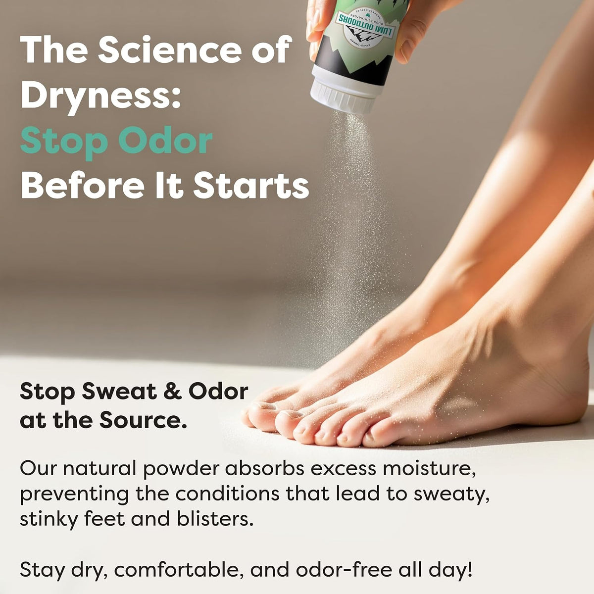 Lumi Outdoors Natural Foot Powder Deodorizer & Shoe Odor Eliminator - Talc Free Foot Deodorant
