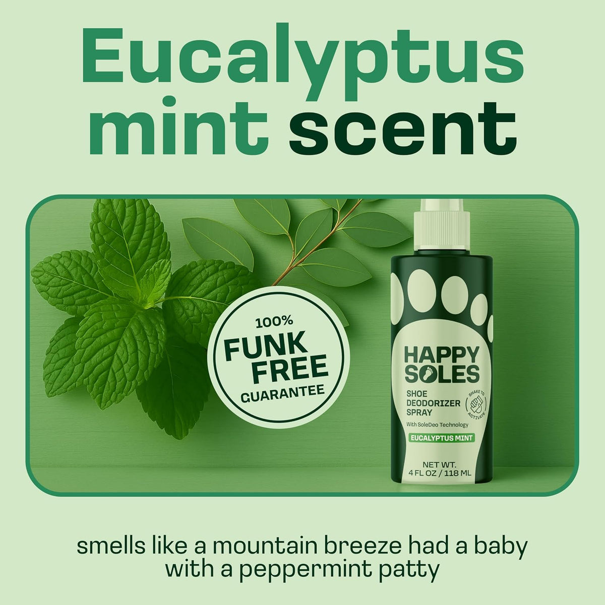 Shoe Deodorizer Spray for Gym Gear & Smelly Shoes Caused by Stinky Feet - Strong Odor Fighter for Sneakers, Boots, and Sandals - Fresh Smell, Refreshing Shoe Spritz 4oz (Eucalyptus Mint)