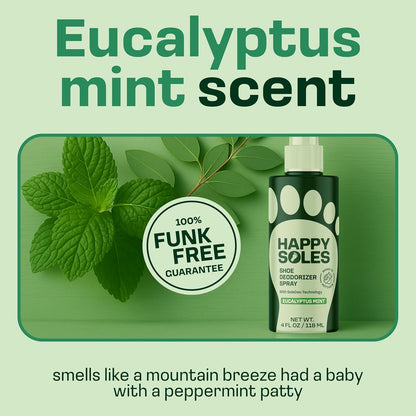 Shoe Deodorizer Spray for Gym Gear & Smelly Shoes Caused by Stinky Feet - Strong Odor Fighter for Sneakers, Boots, and Sandals - Fresh Smell, Refreshing Shoe Spritz 4oz (Eucalyptus Mint)