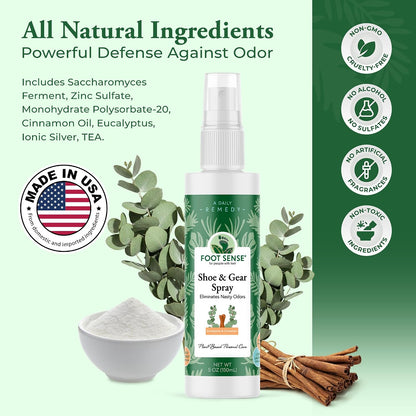 Foot Sense – Shoe Deodorizer & Foot Spray – Natural Foot & Shoe Odor Eliminator for Smelly Feet, Shoes & Sports Gear, Long-Lasting Refreshener for Adults & Kids – 5oz, 2 Pack