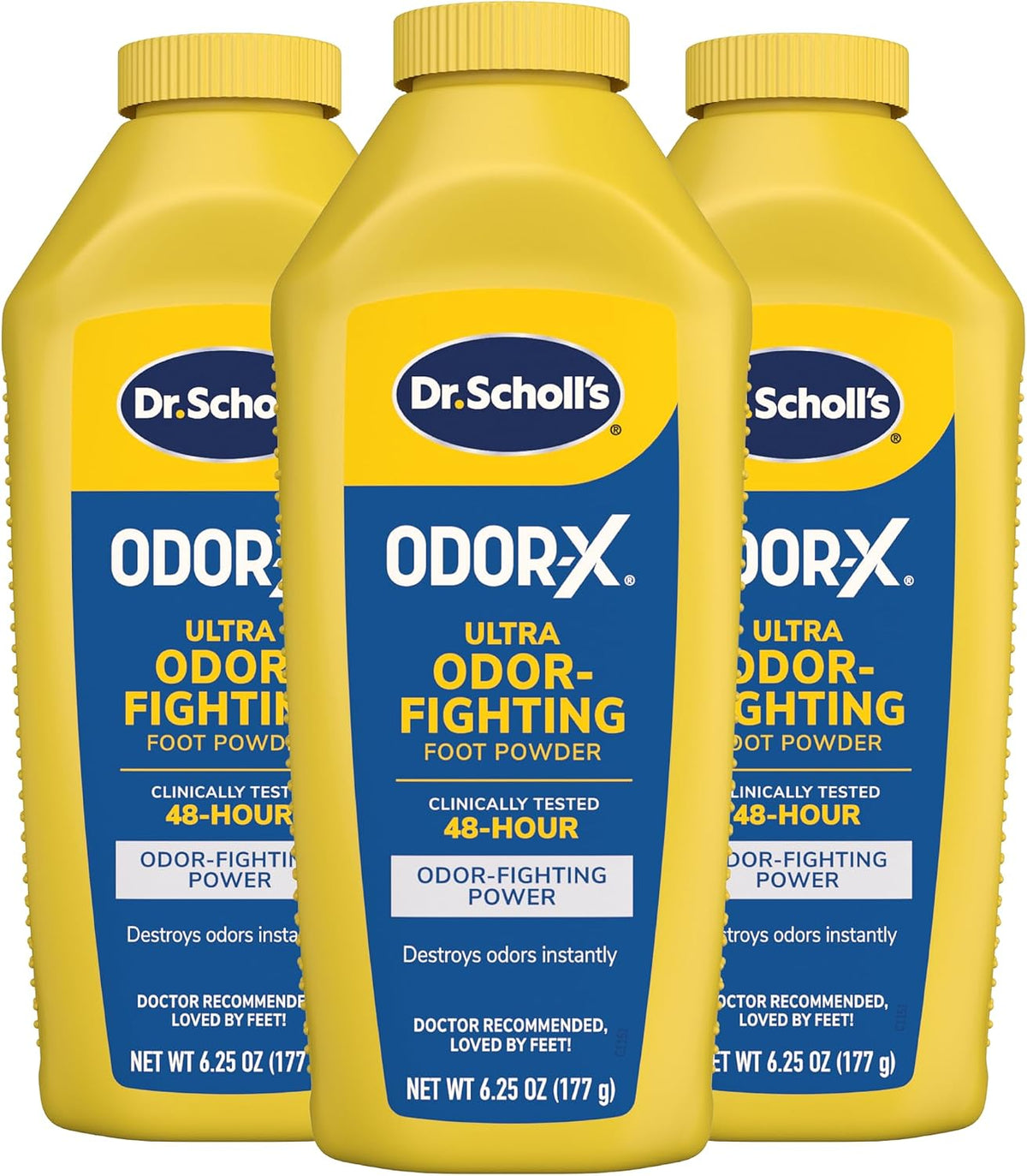 Dr. Scholl's Odor-X Ultra Odor-Fighting Foot Powder, 6.25 oz - Talc-Free Formula Destroys Odors Instantly, Absorbs Sweat, All-Day Odor Protection Guaranteed, Keep your Feet Feeling Fresh and Dry, 3 Ct