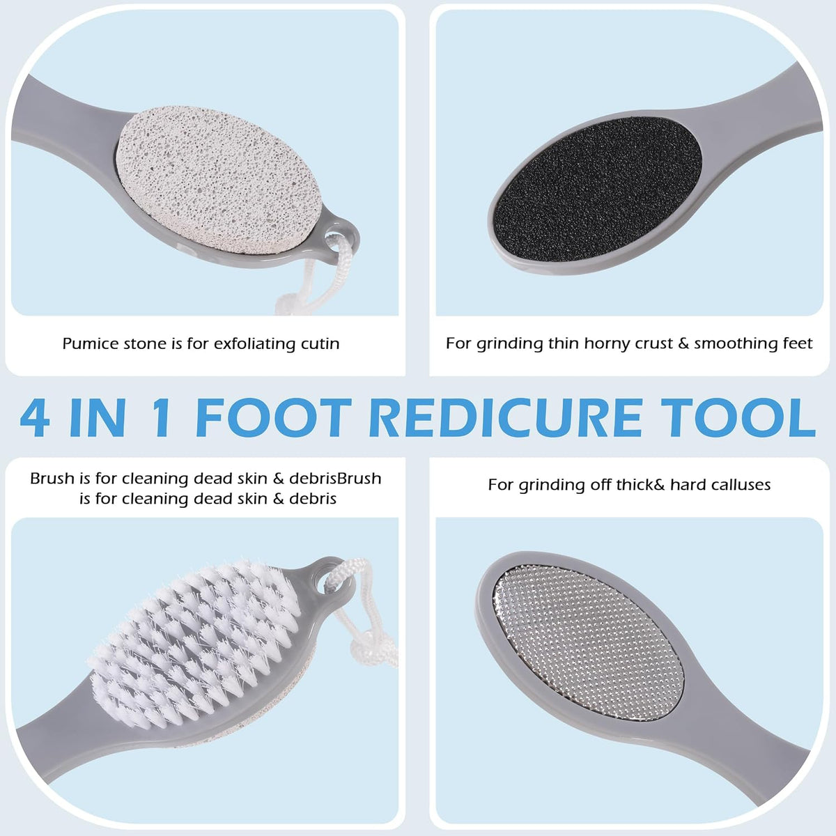 3 Pcs 4-in-1 Foot Scrubber Brush for Feet & Shower