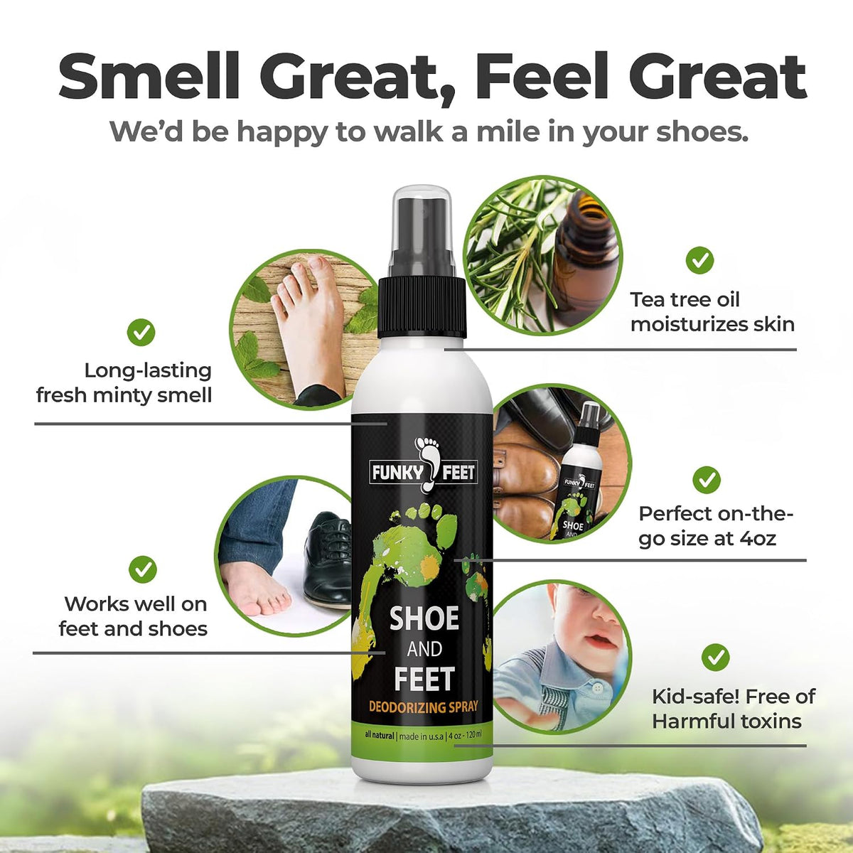 Shoe Deodorizer Spray - Foot Spray 4oz - Foot Deodorant Extra Strength - Shoe Odor Elimination - Essential Oils Blend for Sweaty Feet - 100% Natural and Organic - Made in USA